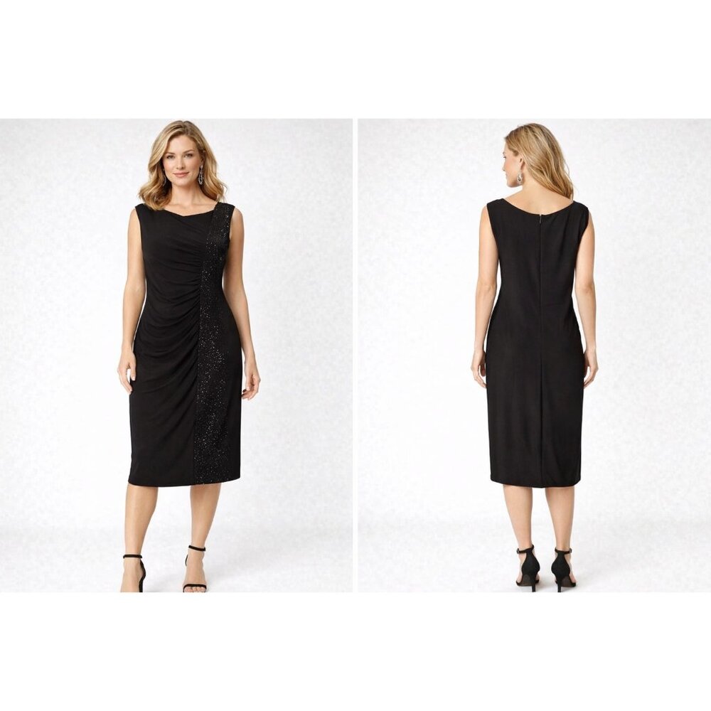R&M Richards‎ Cocktail Dress Asymmetrical Neckline Glitter Panel Size 10P